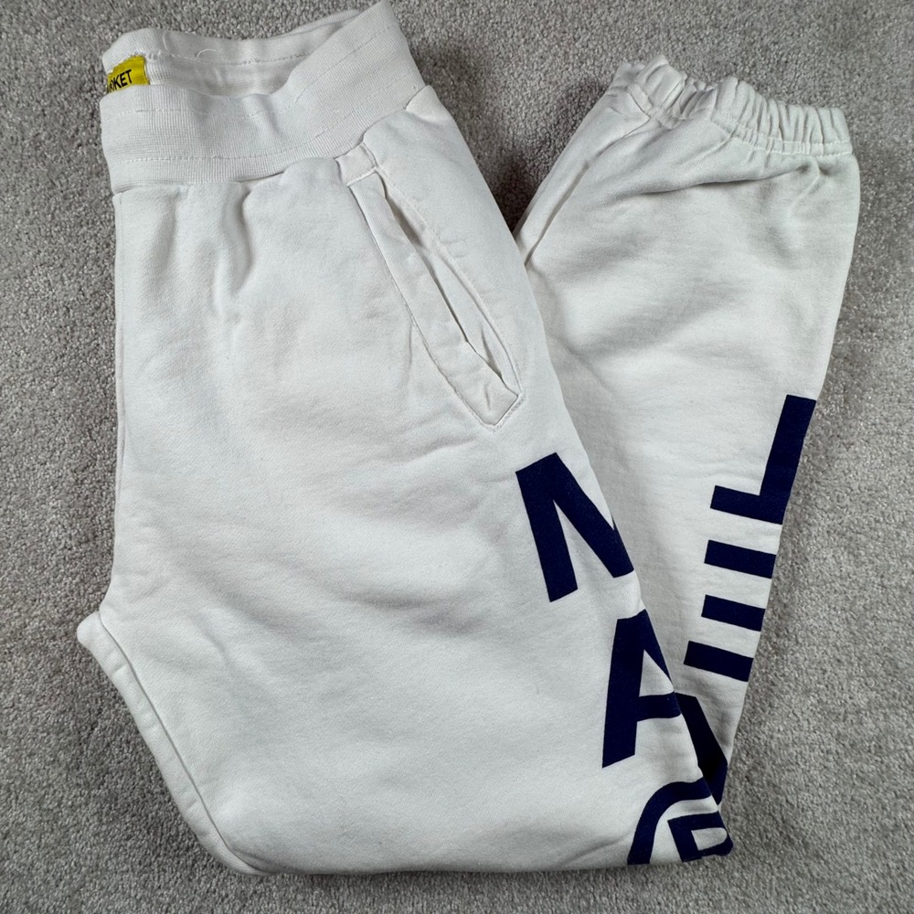 Market Mens White Graphic Logo‎ Tapered Sweatpants Joggers Medium 100% Cotton